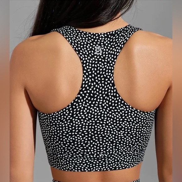 BuffBunny Sports Bra Women's Size XS Black White Spotted Solar Racerback Support - Picture 4 of 6